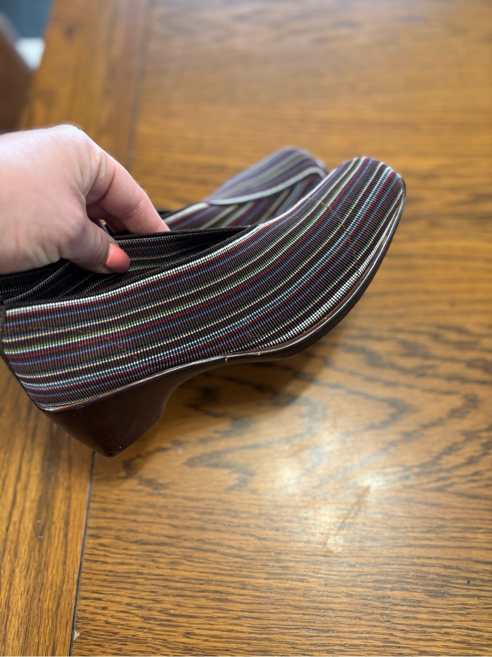 Vintage-inspired striped wedge heels by San Miguel
